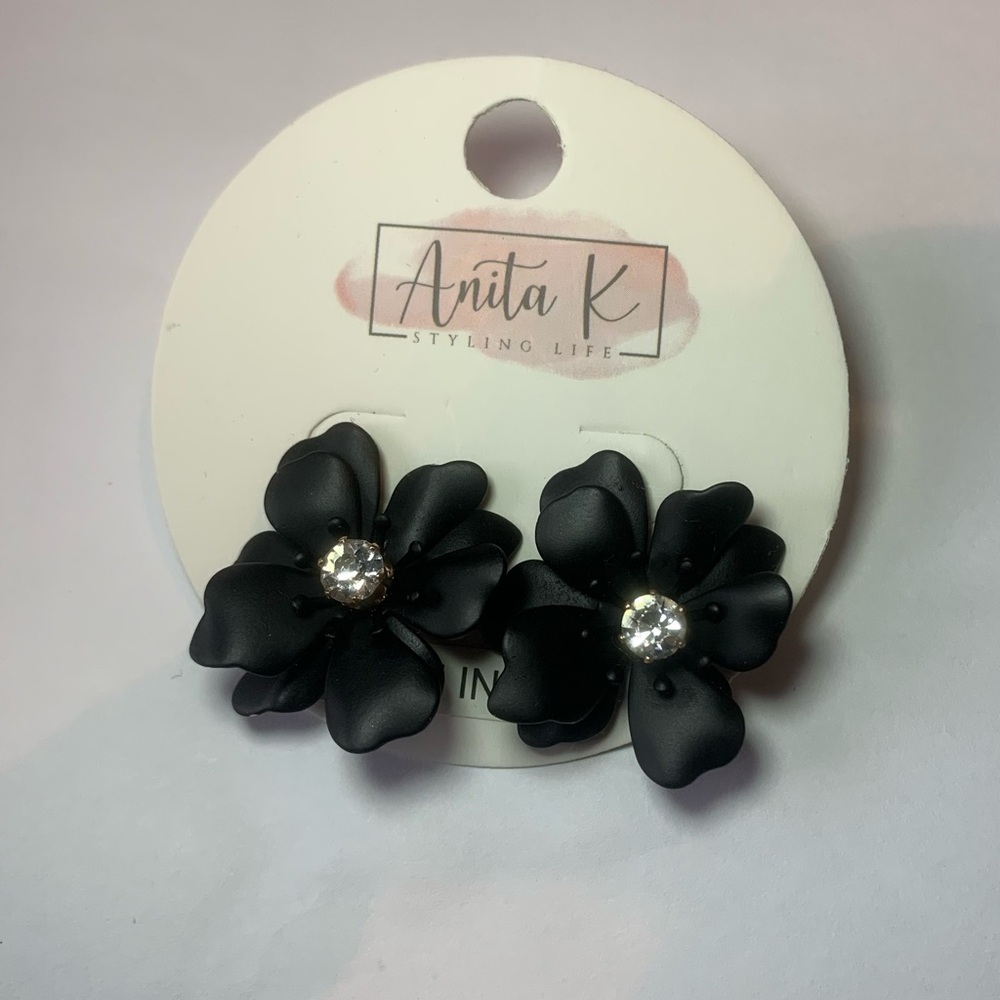 Anita K Black Floral Earrings